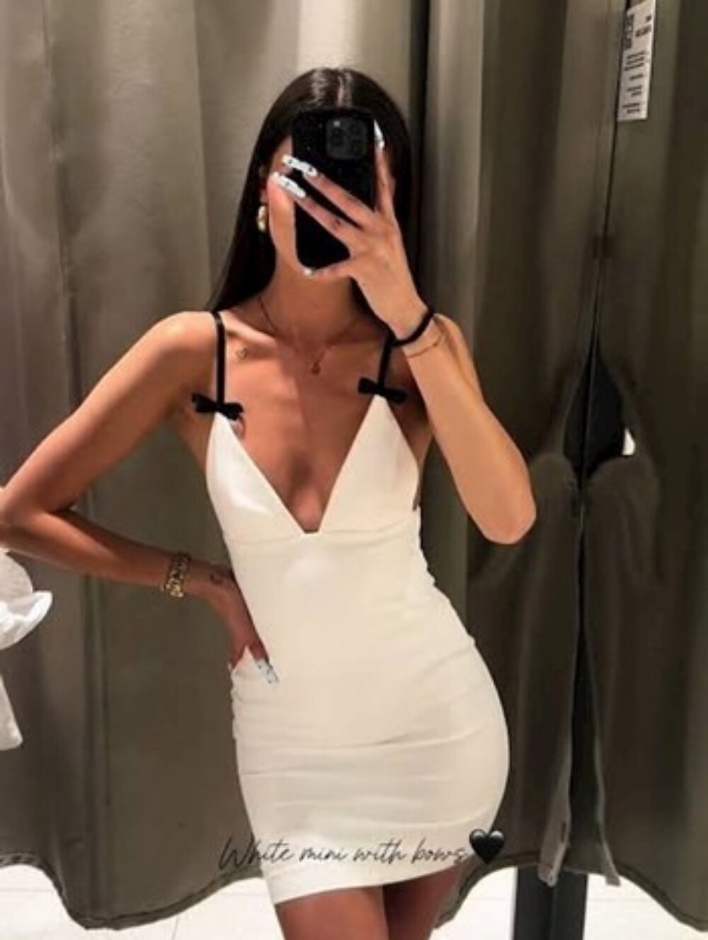 Zara White Mini Dress with Black Strap Bows